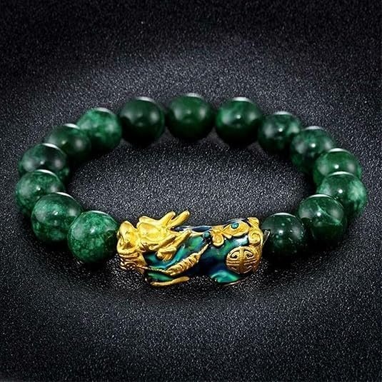 Feng Shui Bracelet, Green Stone Beads Bracelet Unisex Feng Shui Pi Xiu Wristband Gold Wealth Pixiu Women Men Bracelets-Black Green-- Prohibited From Selling On Temu